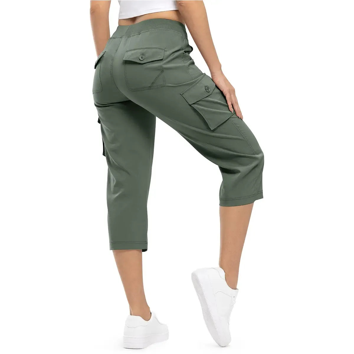 FlexCargo Capri – Active Comfort Pants – ARMY GREEN / S（US 4-6）