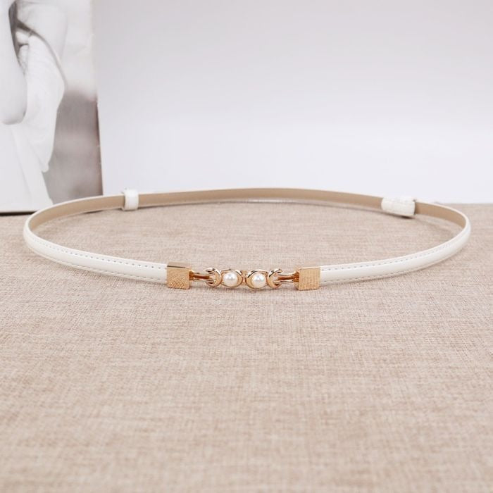 BellaWaist – Pearl Buckle Fashion Belt for Women – White / Buy 1
