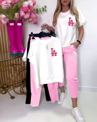 ChillFlow Set – Casual T-Shirt & Pants Duo – Pink / US4(S)