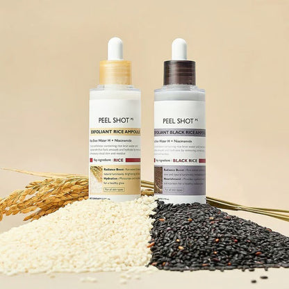 SkinAura – Mild Exfoliating Black Rice Ampoule Serum – Peel Shot Duo Set(yellow rice+ black rice)