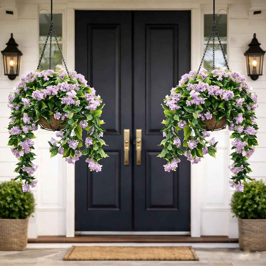 FloraVibe – Faux Crepe Myrtle Floral Hanging Basket – Purple / Buy 1 get 30% off