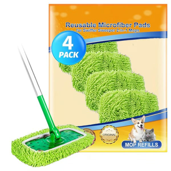 EcoSwipe – Washable Mop Pad Refill Set – Green / 4 Mop Pads