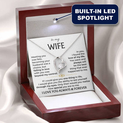 LoveNest – To My Wife Beautiful Gift Set – 14K White Gold Finish / Mahogany Box with LED Light
