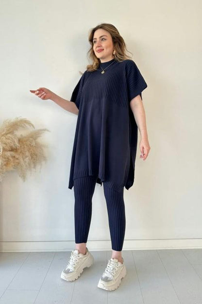 ChillChic – Effortless Casual Knit Ensemble – Dark blue / 3XL