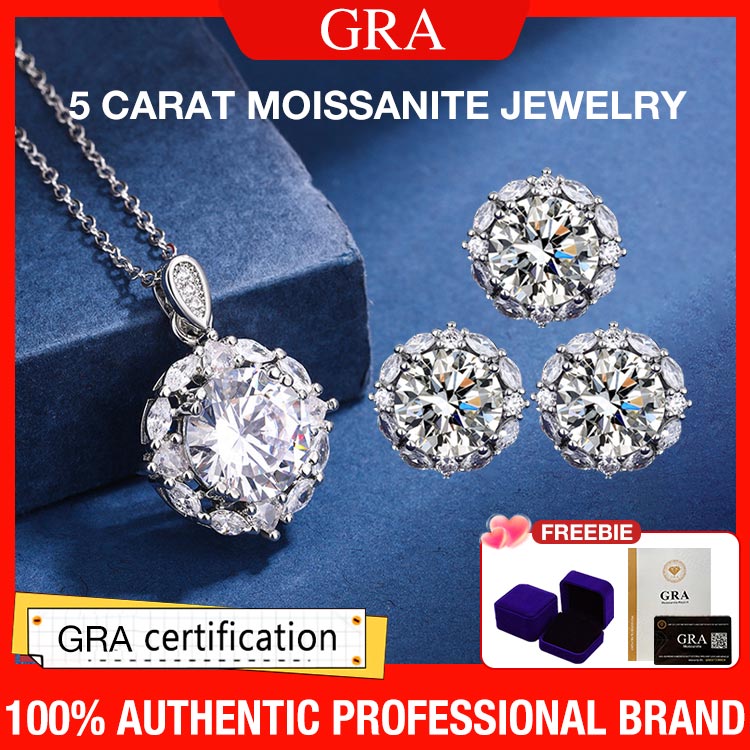 DiamondGlow – 5 Carat Moissanite Jewelry – Ring+Necklace+Earrings (90% choice)
