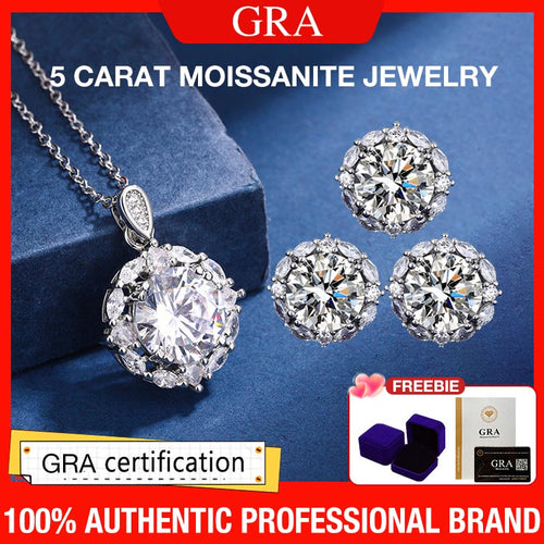 DiamondGlow – 5 Carat Moissanite Jewelry – Ring+Necklace+Earrings (90% choice)