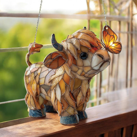 SunMeadow Cow – Glass Style Suncatcher – S – 4 inch / Buy 1