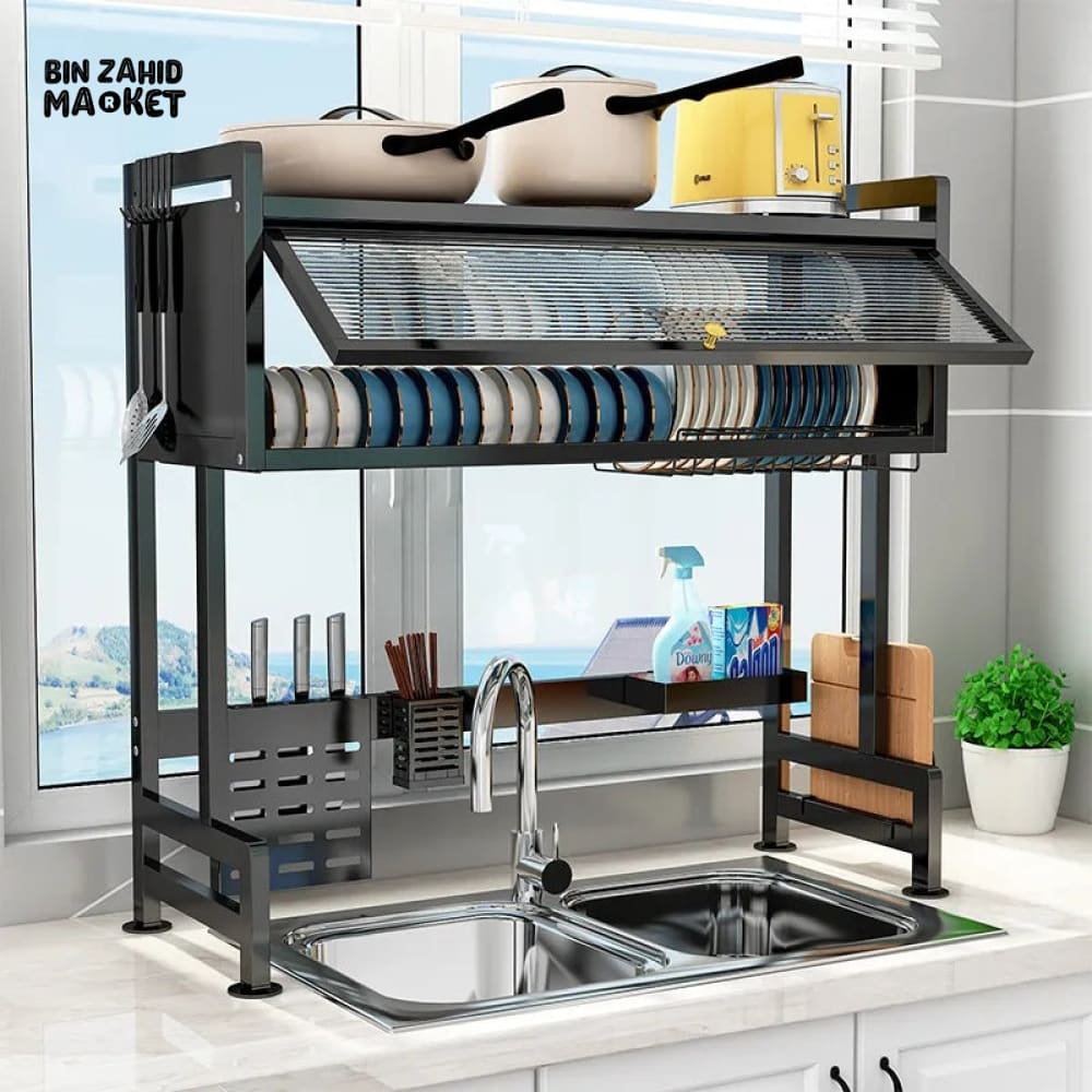 ClearNest – Transparent Kitchen Dishes Rack Cabinet – Black