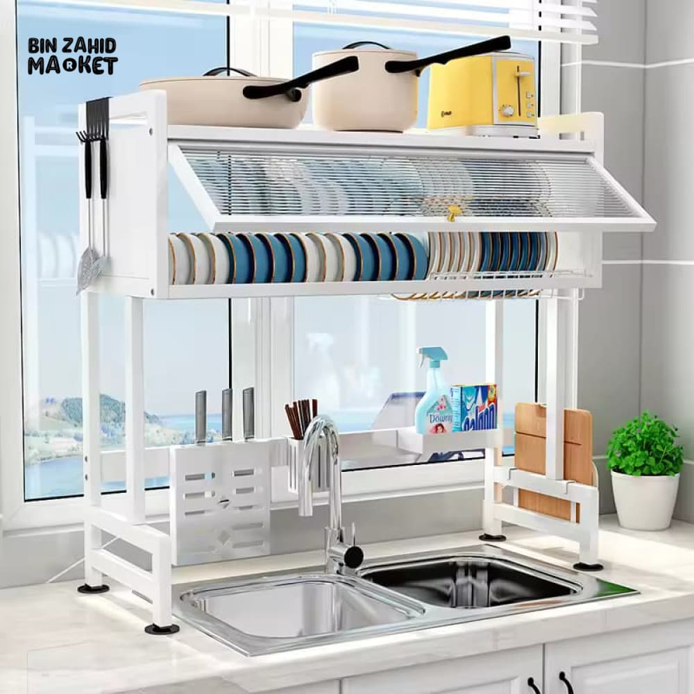 ClearNest – Transparent Kitchen Dishes Rack Cabinet – White