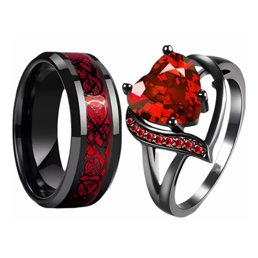 EternaBond – Celtic Dragon & Red Heart Couple Rings Set – Red / 6 / 6