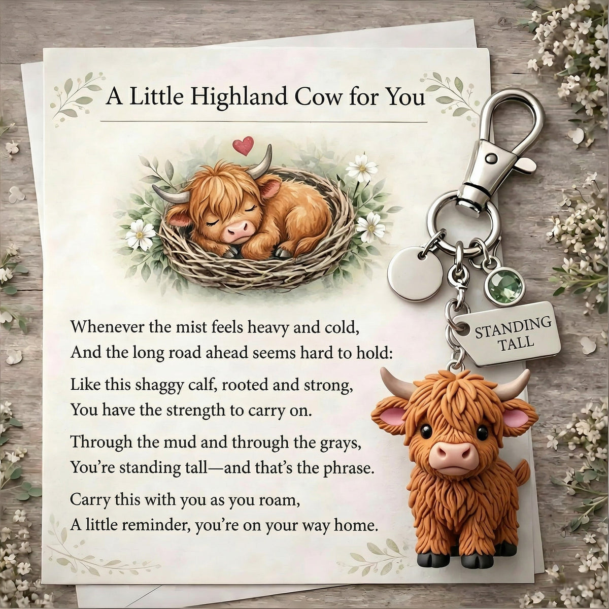 VistaCattle – Meaningful Highland Cow Gift Keychain – B / January