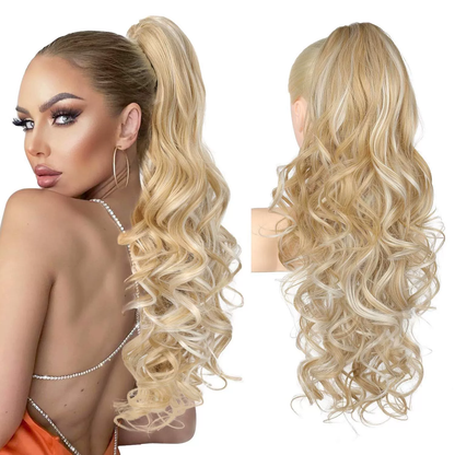 LunaLocks – Glamorous Wave Ponytail Extension – Medium Blonde with Highlights / No comb
