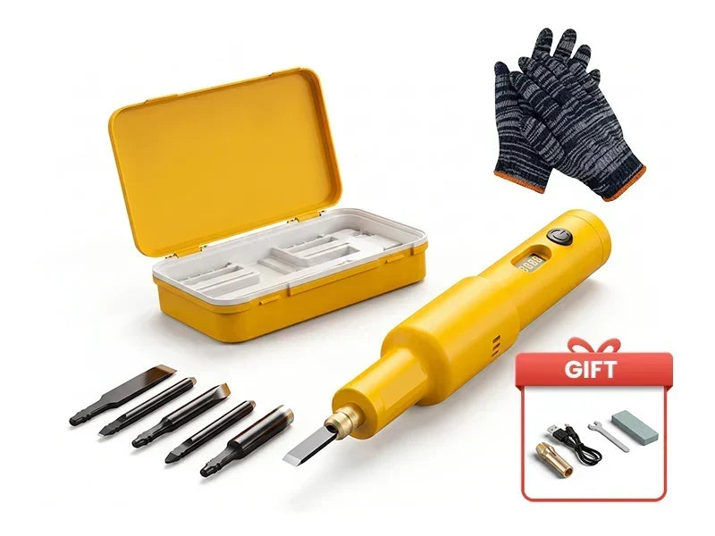 PowerSculpt – Professional Cordless Electric Wood Carving Tool Kit – Yellow + 1 pair of protective gloves / Buy 1