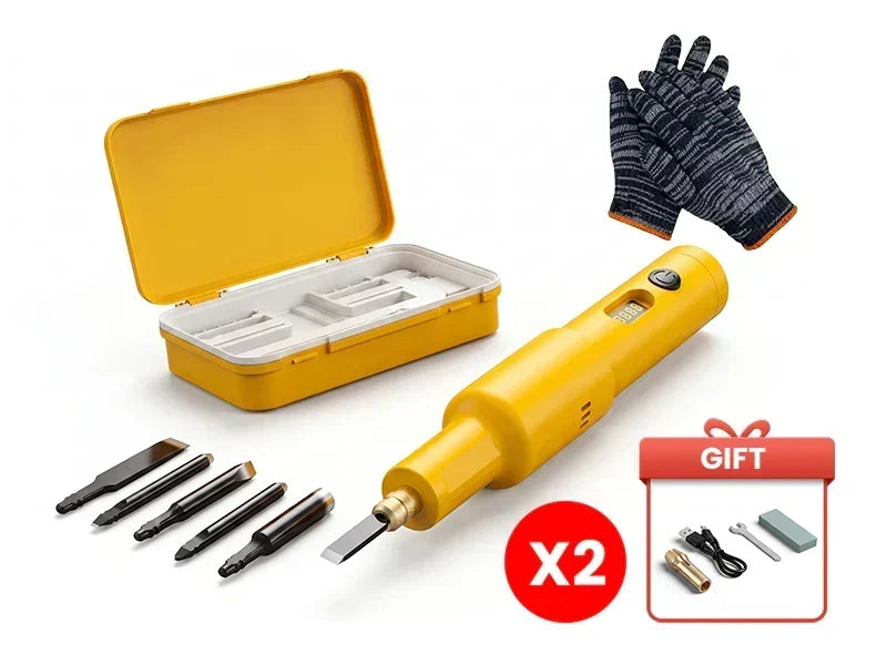 PowerSculpt – Professional Cordless Electric Wood Carving Tool Kit – Yellow + 1 pair of protective gloves / Buy 2