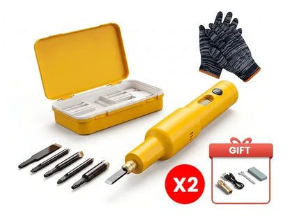 PowerSculpt – Professional Cordless Electric Wood Carving Tool Kit – Yellow + 1 pair of protective gloves / Buy 2