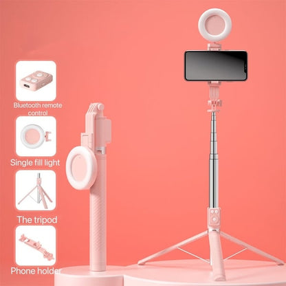 BrightCapture – Selfie Stick & Tripod Combo – Pink / Single Fill Light