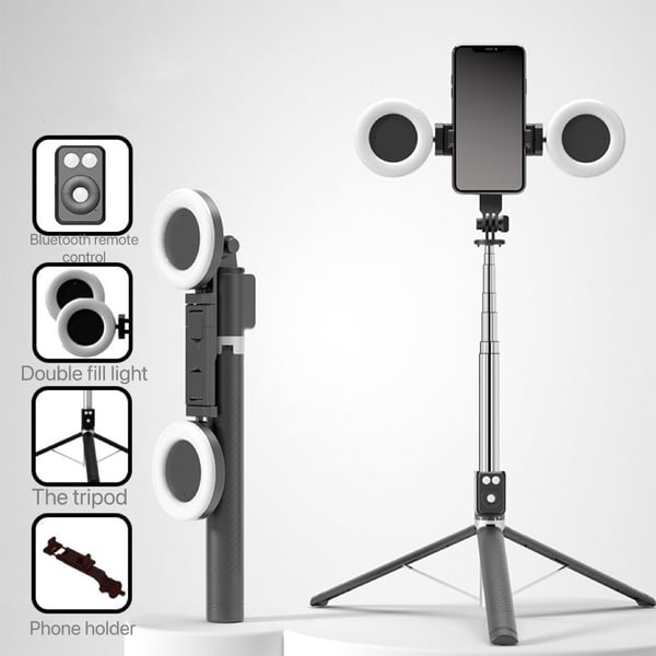 BrightCapture – Selfie Stick & Tripod Combo – Black / Double Fill Lights