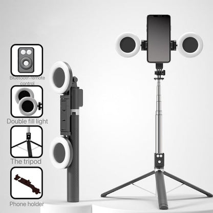 BrightCapture – Selfie Stick & Tripod Combo – Black / Double Fill Lights