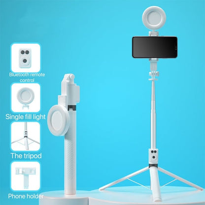 BrightCapture – Selfie Stick & Tripod Combo – White / Single Fill Light