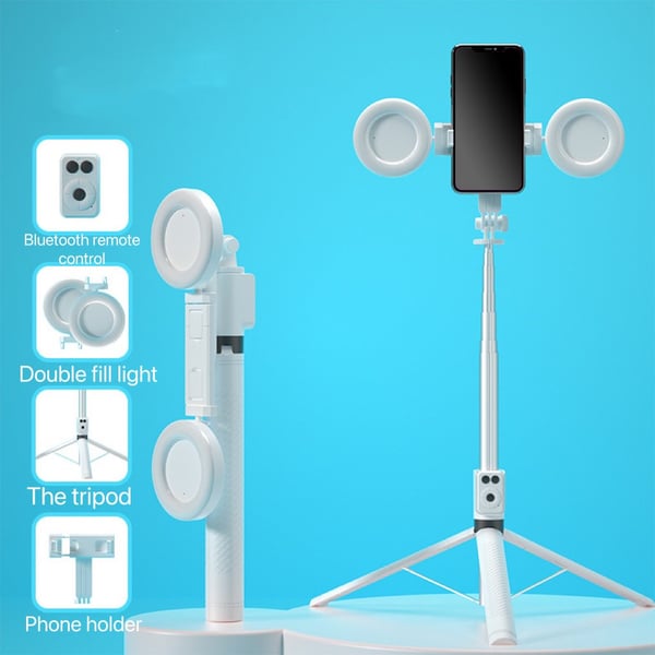 BrightCapture – Selfie Stick & Tripod Combo – White / Double Fill Lights