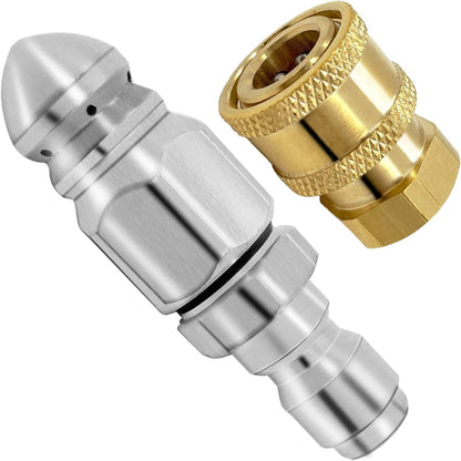 RapidFlush - Safe & Efficient Pipe Cleaning Nozzle – 4/1 front 1 hole rear 6 holes + 4/1 copper female connector / Buy 1