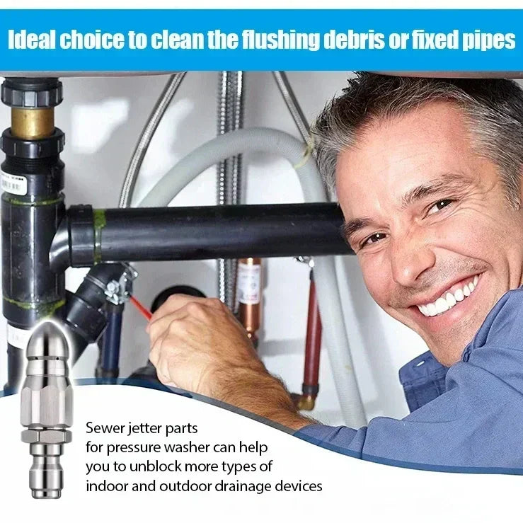 RapidFlush - Safe & Efficient Pipe Cleaning Nozzle – 4/1 front 1 hole rear 6 holes + 4/1 copper female connector / Buy 3 Get 1 FREE（4 pcs）- Save $10