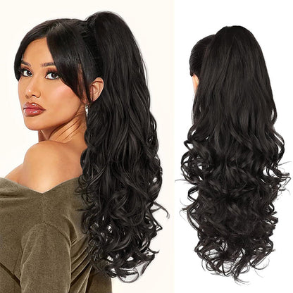 LunaLocks – Glamorous Wave Ponytail Extension – Natural Black / No comb
