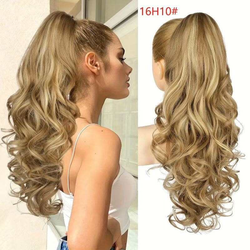 LunaLocks – Glamorous Wave Ponytail Extension – Medium Blonde with Blonde Highlights / No comb