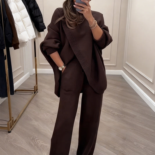 TranquilThreads - Oversized Knit Set – Casual Sophistication – Brown / S(US/CA 0-2)(AU/UK 2-4)