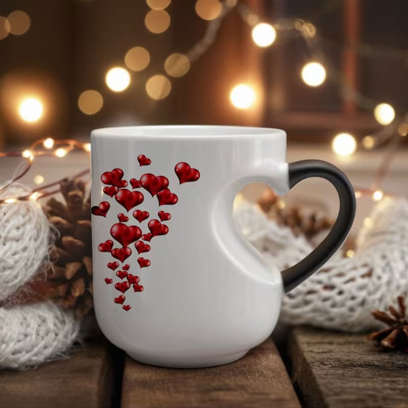 !!! Color-Changing Ceramic Mug with Heart-Shaped Handle for Valentine's Day – Black Mug / Buy 1