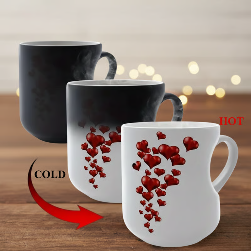 !!! Color-Changing Ceramic Mug with Heart-Shaped Handle for Valentine's Day – image 2
