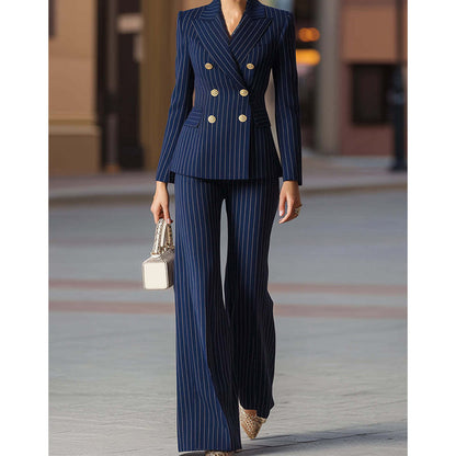 FemmeLine – Women’s Tailored Pinstripe Suit – Navy / S / Suit