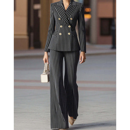 FemmeLine – Women’s Tailored Pinstripe Suit – Black / S / Suit