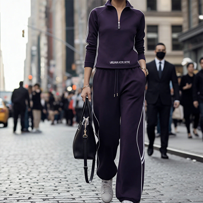 ActiveChic – Women’s Two-Piece Athleisure Outfit Effortless Style – Purple / M