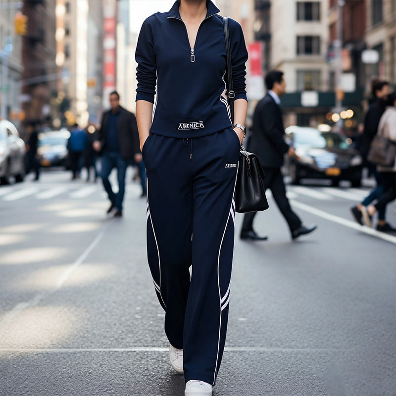 ActiveChic – Women’s Two-Piece Athleisure Outfit Effortless Style – Navy Blue / M