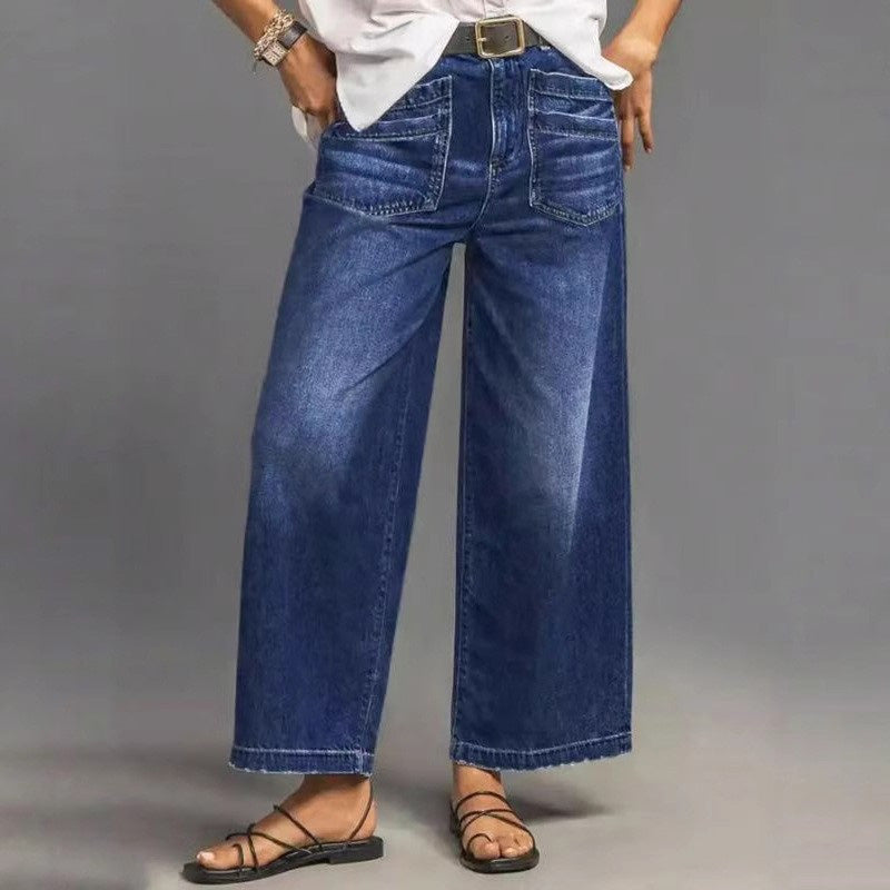 SculptFit – Tummy Control Wide-Leg Jeans – Dark Blue / S