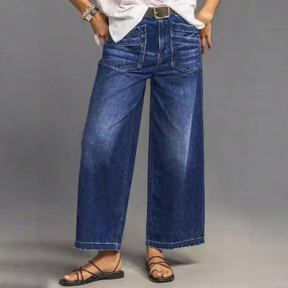 SculptFit – Tummy Control Wide-Leg Jeans – Dark Blue / S