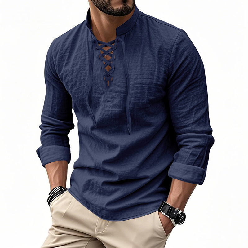 ClassicTie – Men’s Modern Stand Collar Buttoned Shirt – Navy / S