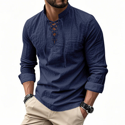 ClassicTie – Men’s Modern Stand Collar Buttoned Shirt – Navy / S