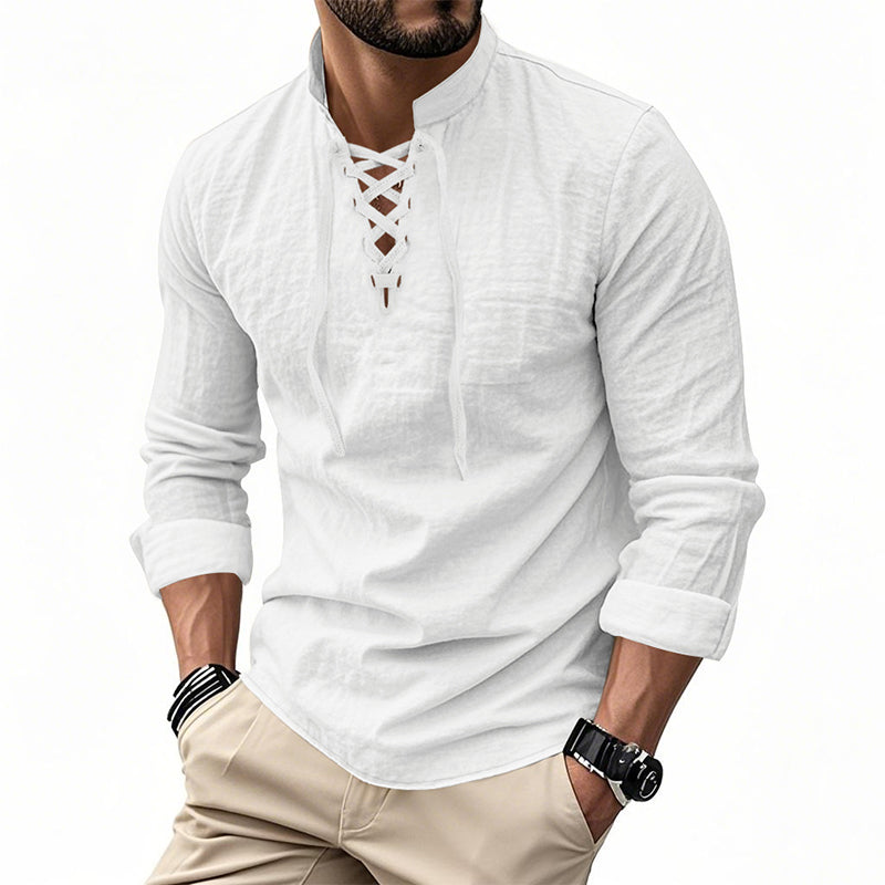 ClassicTie – Men’s Modern Stand Collar Buttoned Shirt – White / S