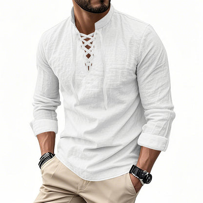 ClassicTie – Men’s Modern Stand Collar Buttoned Shirt – White / S