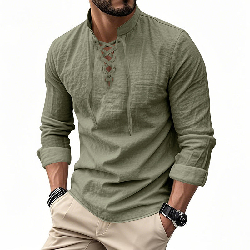 ClassicTie – Men’s Modern Stand Collar Buttoned Shirt – Army Green / S