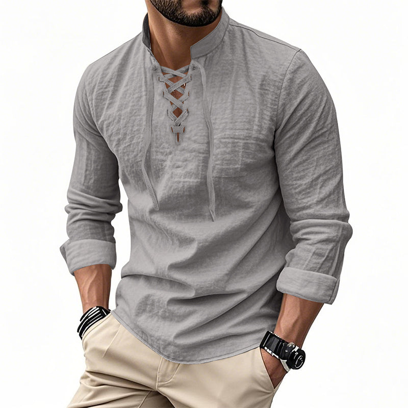ClassicTie – Men’s Modern Stand Collar Buttoned Shirt – Gray / S
