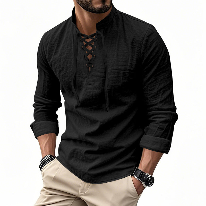 ClassicTie – Men’s Modern Stand Collar Buttoned Shirt – Black / S