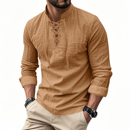 ClassicTie – Men’s Modern Stand Collar Buttoned Shirt – Earthy Yellow / S