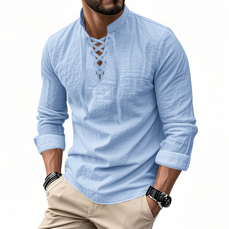 ClassicTie – Men’s Modern Stand Collar Buttoned Shirt – Light Blue / S