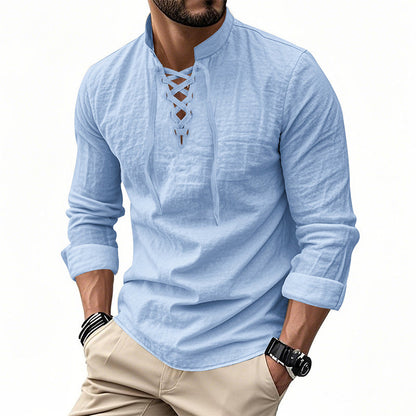 ClassicTie – Men’s Modern Stand Collar Buttoned Shirt – Light Blue / S