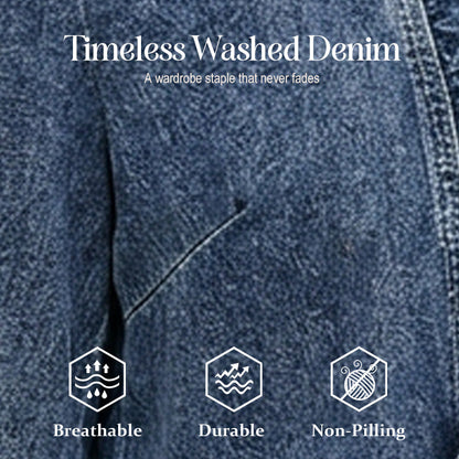 DenimLuxe – Women’s Ruffle Trim Denim Jacket – Blue / S