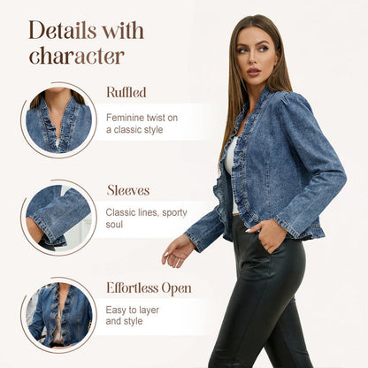 DenimLuxe – Women’s Ruffle Trim Denim Jacket – image 4