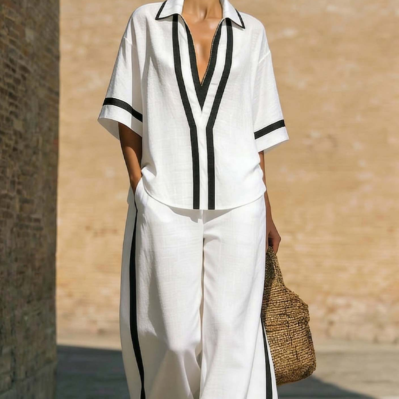 LuxeBlend – Women’s Casual Color-Block 2-Piece Set – White / S